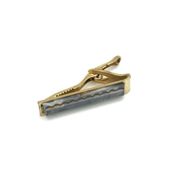 Vintage Gold-Tone Inlayed Tie Clip With Wavy Design - Picture 3 of 5